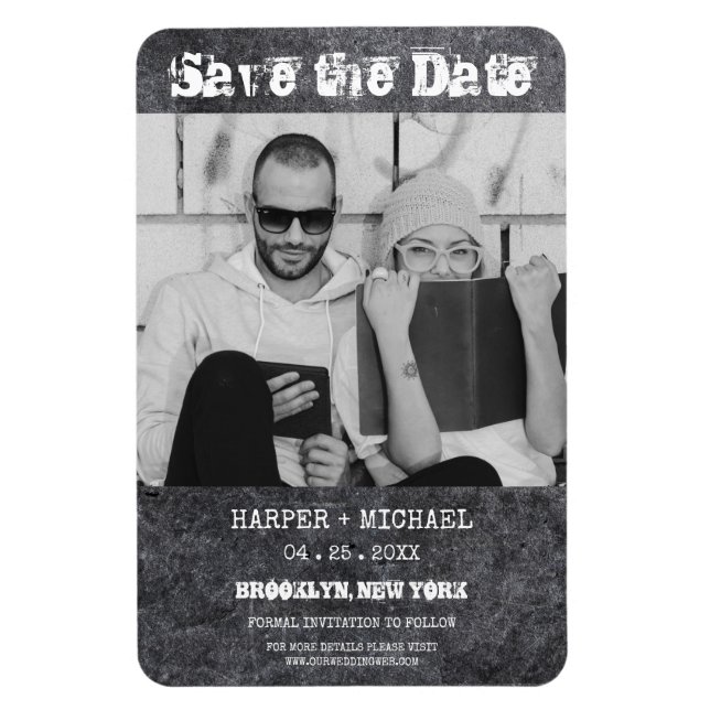 Alternative Engaged Hipster Couple Dirty Metal Magnet (Vertical)