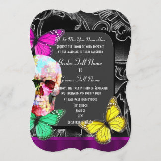 Alternative gothic sugar skull wedding invitation