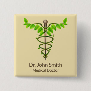 Alternative Medical Caduceus Green Leaves Beige 15 Cm Square Badge