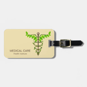 Alternative Medical Caduceus Green Leaves Beige Luggage Tag