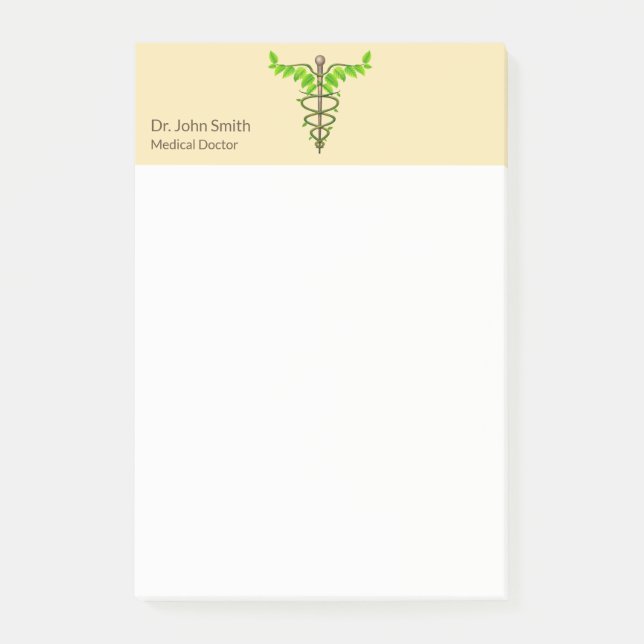 Alternative Medical Caduceus Green Leaves Beige Post-it Notes (Front)