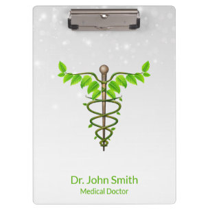 Alternative Medical Caduceus Green Leaves White Clipboard