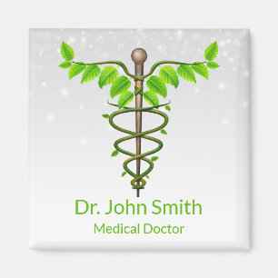 Alternative Medical Caduceus Green Leaves White Magnet
