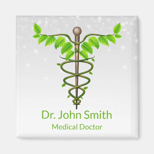Alternative Medical Caduceus Green Leaves White Magnet (Front)
