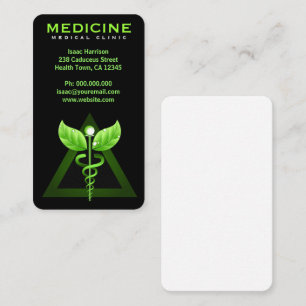 Alternative Medicine Green Caduceus Black Vertical Business Card