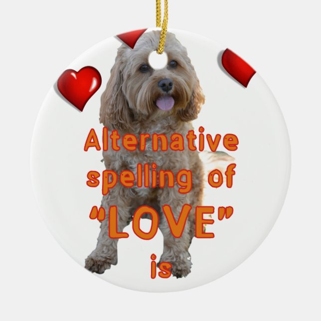alternative spelling of LOVE is CAVOODLE Ceramic Tree Decoration (Front)