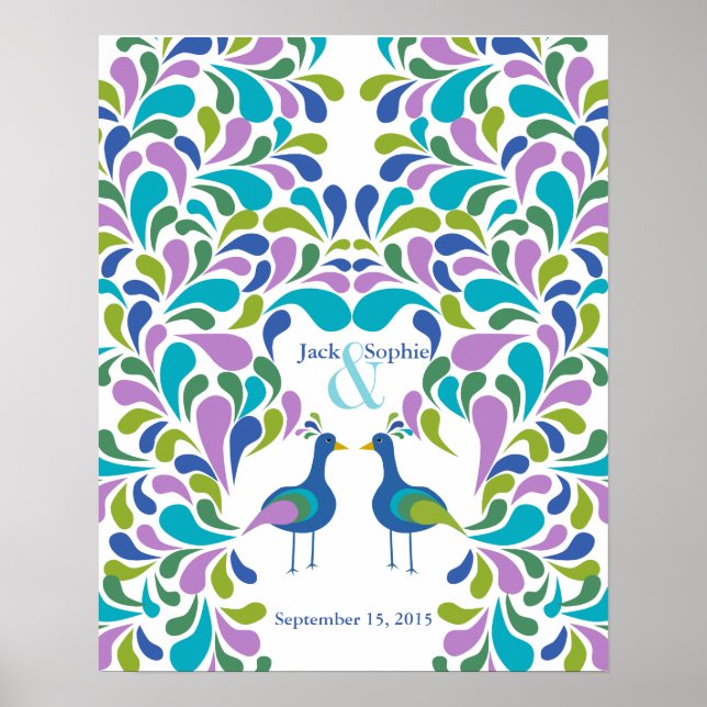 Alternative wedding guest book peacock colourful (Front)