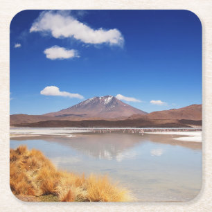 Altiplano landscape with volcano in Bolivia Square Paper Coaster