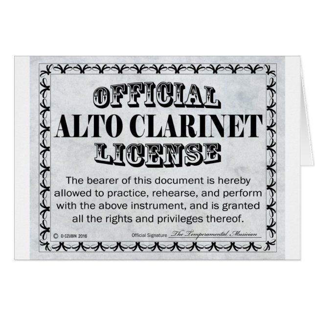 Alto Clarinet License (Front Horizontal)