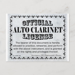 Alto Clarinet License Postcard