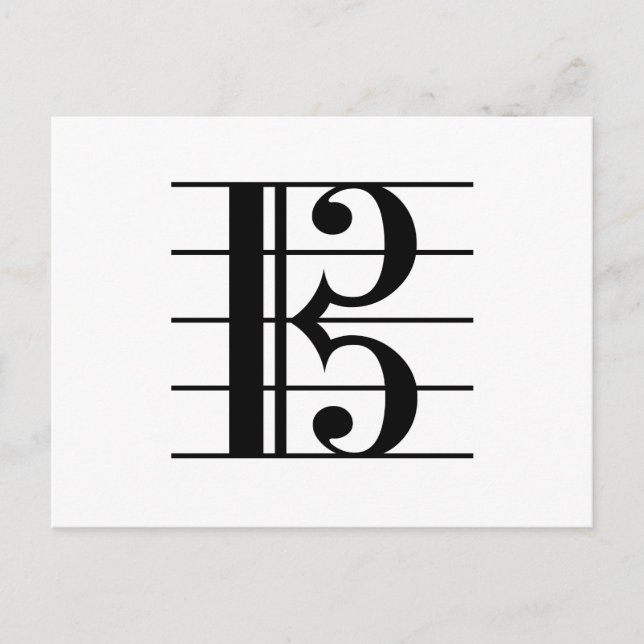 Alto Clef on Staff C-Clef Viola Music Black White  Postcard (Front)