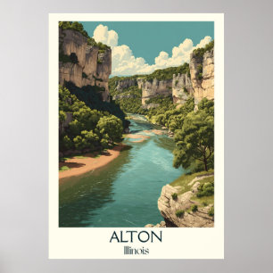 Alton Illinois Vintage River Bluffs Travel Art Poster