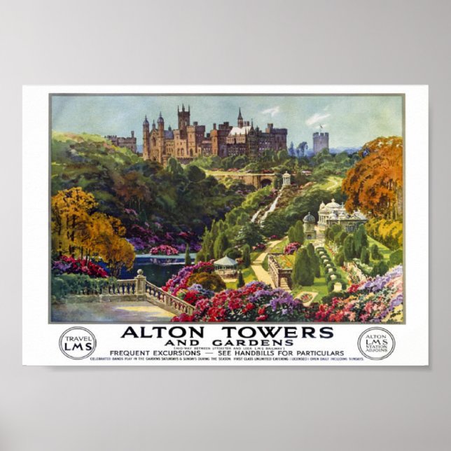 Alton Towers and Gardens Vintage Travel Poster (Front)