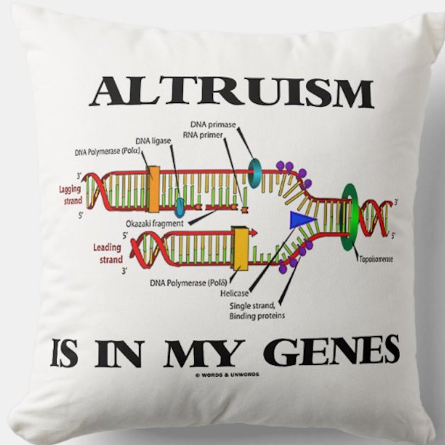 Altruism Is In My Genes DNA Replication Cushion (Molecular biology attitude throw pillow for anyone who does lots of volunteer work!)
