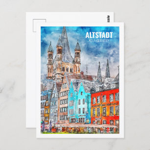 Altstadt Koln Germany Famous Travel Watercolor Postcard