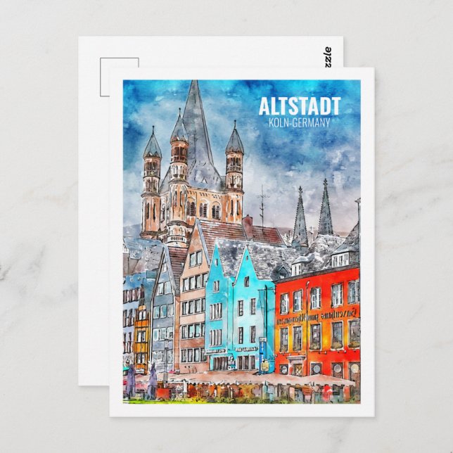 Altstadt Koln Germany Famous Travel Watercolor Postcard (Front/Back)