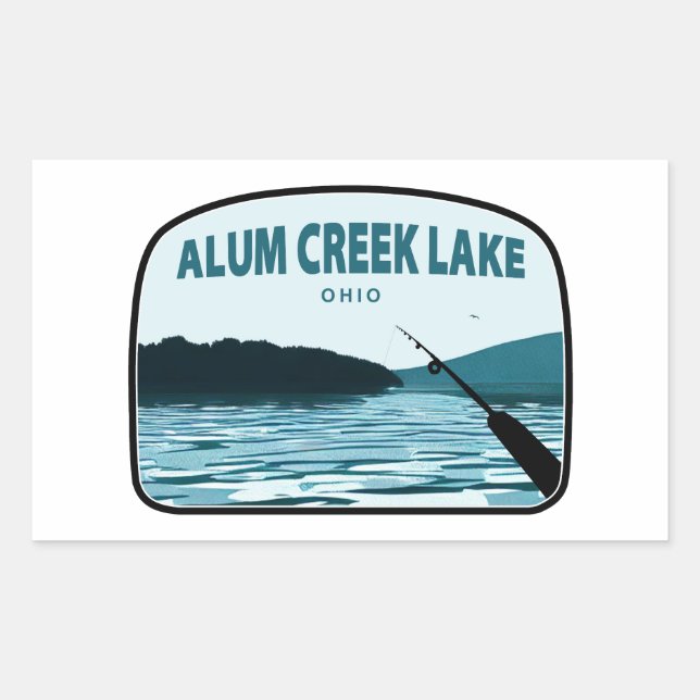 Alum Creek Lake Ohio Fishing Rod Rectangular Sticker (Front)