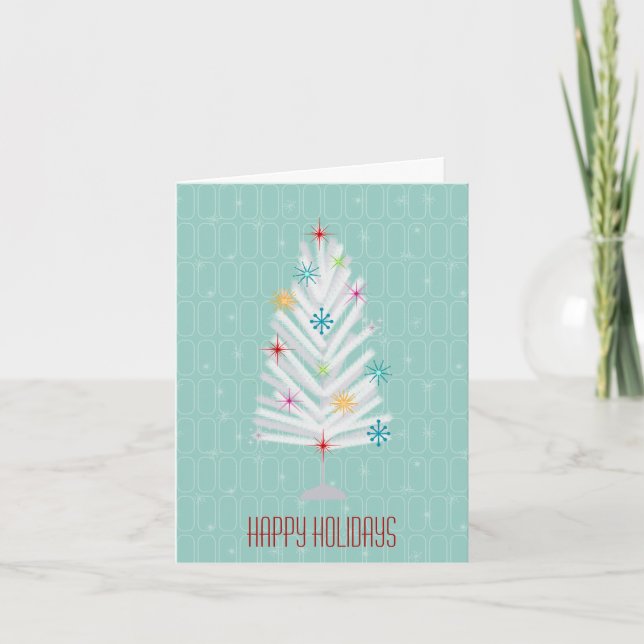 Aluminium Christmas Tree Teal Christmas Holiday Card (Front)