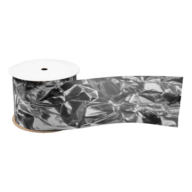 Aluminium Foil Design Silver Colour Satin Ribbon (Spool)