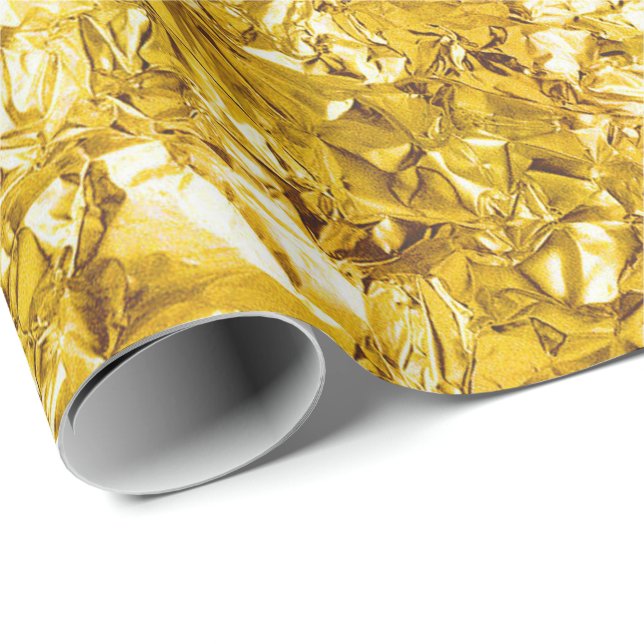 Aluminium Foil Lemonade Yellow  Metallic Wrinkled Wrapping Paper (Roll Corner)