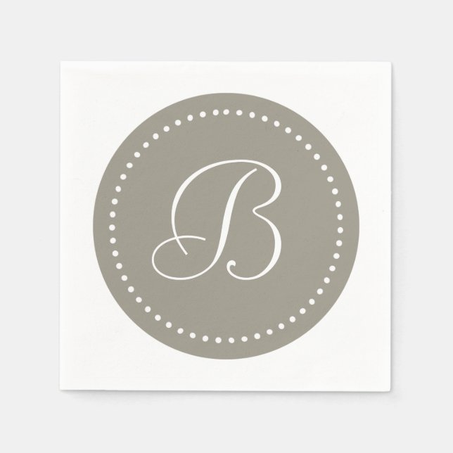 Aluminium Silver Grey/White Dot Monogram Napkin (Front)