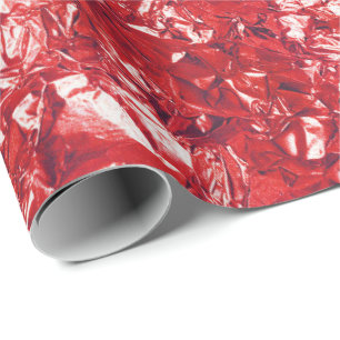 Aluminum Foil Red Vivid Metallic Wrinkled Wrapping Paper