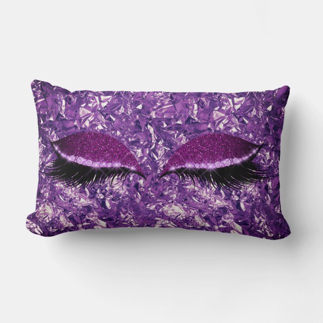 Aluminum Metallic Winkled Amethyst Makeup Lashes Lumbar Cushion (Front)