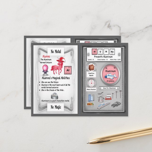 Alumna - Aluminium Horn Unicorn Game Card (Front/Back In Situ)