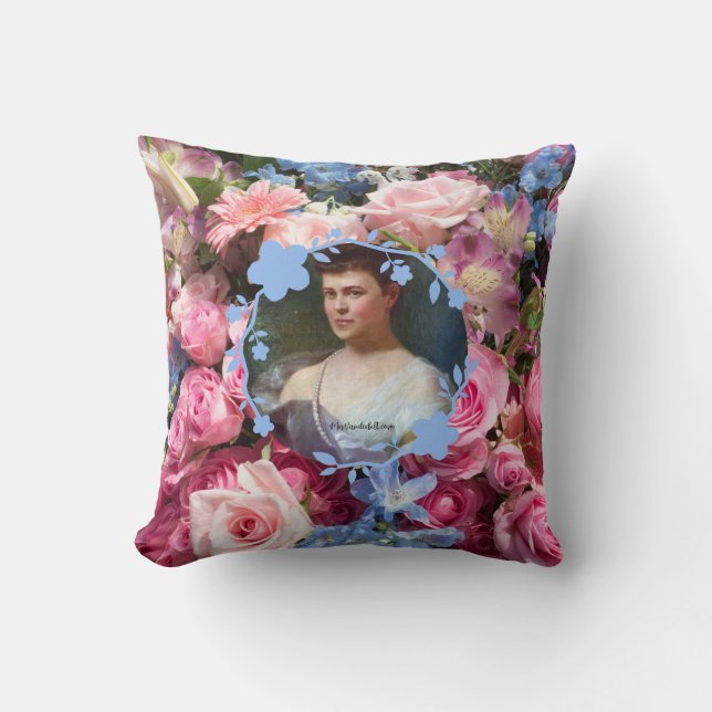 Alva Vanderbilt with Floral Background Cushion (Front)