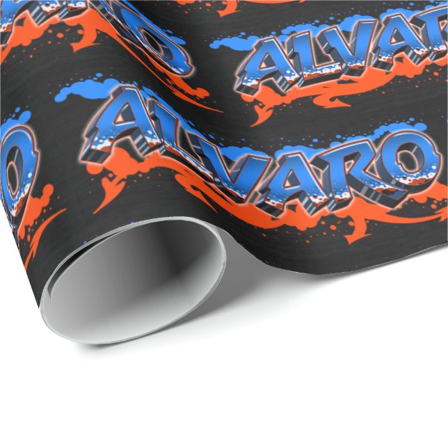 Alvaro first name graffiti blue orange wrapping paper (Roll Corner)