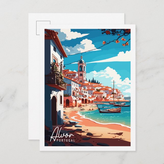 Alvor Portugal vintage travel illustration Postcard (Front/Back)