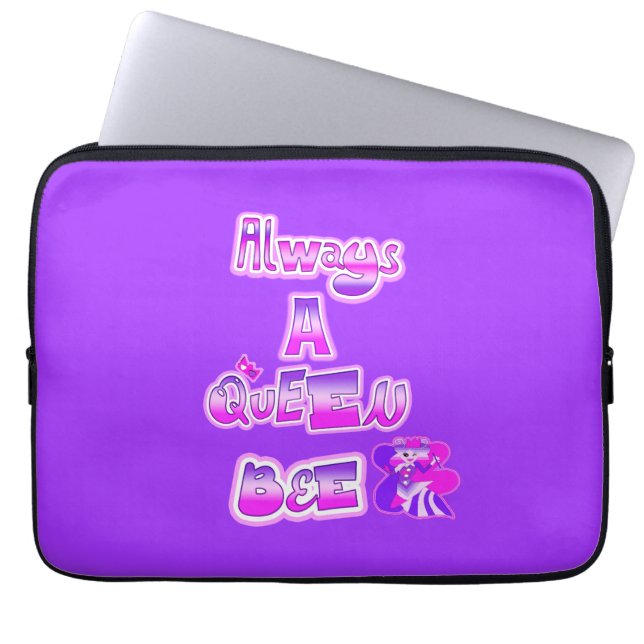 Always a queen bee purple laptop sleeve (Front)