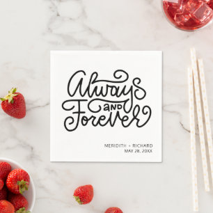 Always and Forever Black White Wedding Napkin