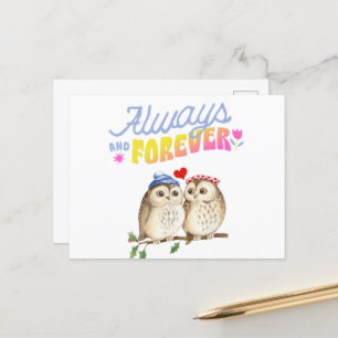 Always And Forever Cute Owls in Love Holiday Postcard