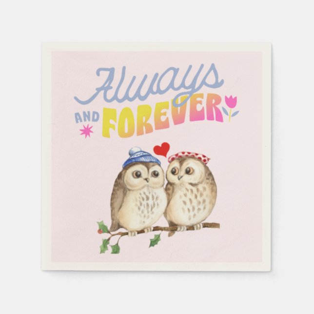 Always And Forever Cute Owls in Love    Napkin (Front)