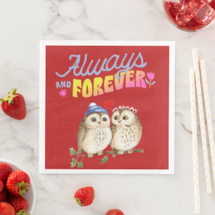 Always And Forever Cute Owls in Love Napkin