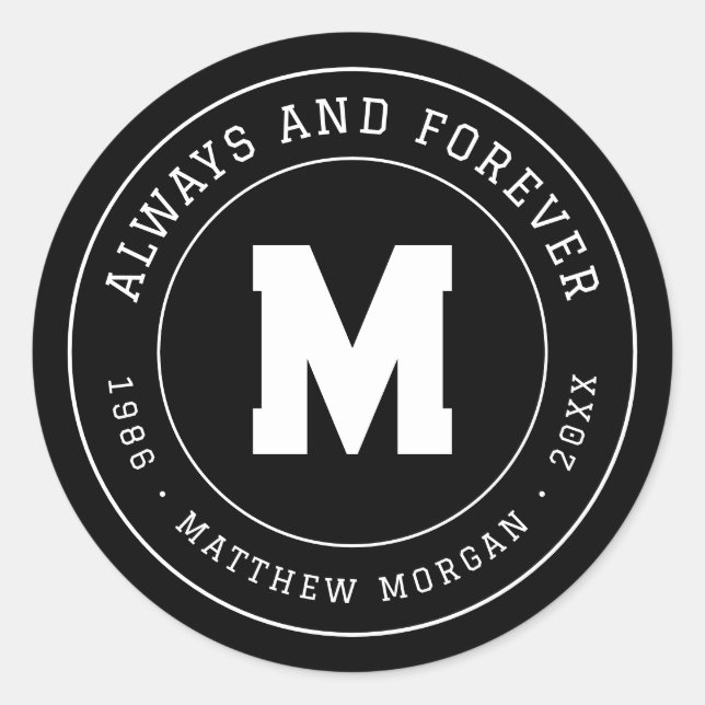 Always and Forever Memorial Monogram Classic Round Sticker (Front)