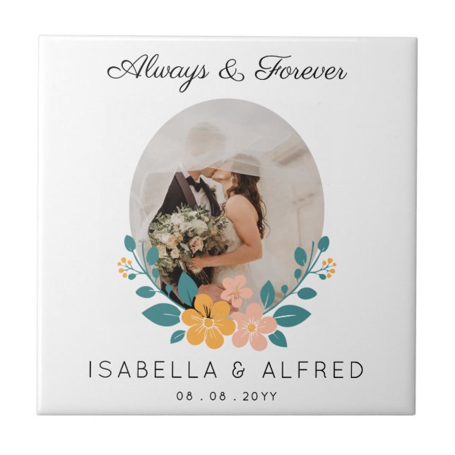 Always and Forever Personalised Wedding Ceramic Tile (Front)