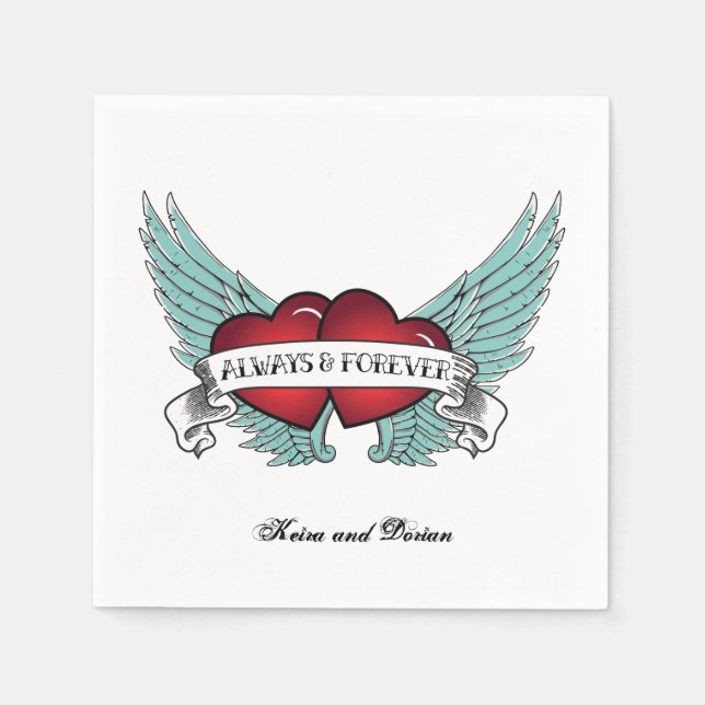 Always and Forever Rockabilly Winged Heart Napkin (Front)
