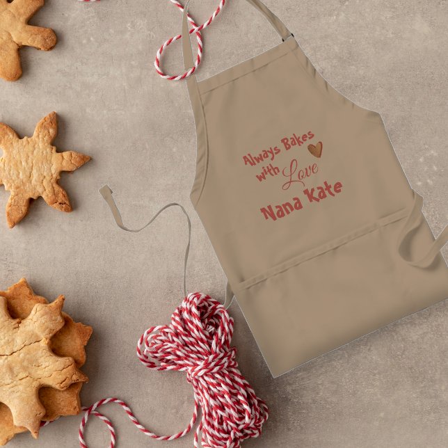Always Bakes With Love | Personalized Grandma Standard Apron (Always Bakes With Love | Personalized Grandma Adult Apron)