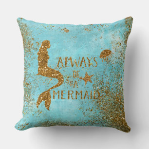 Always be a mermaid- gold glitter mermaid vision cushion
