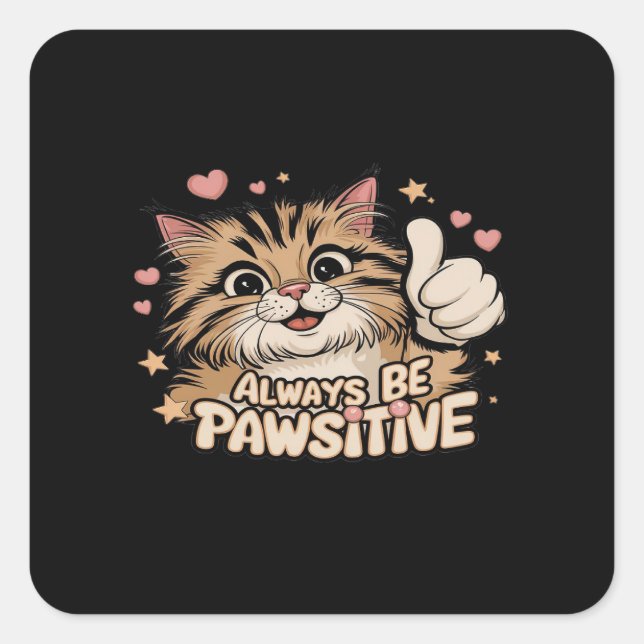Always Be Pawsitive - Cute Thumbs Up Cat Design Square Sticker (Front)