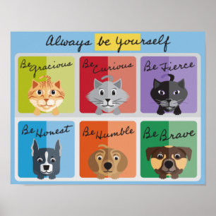 Always Be Yourself Modern Cats & Dogs Colour Boxes Poster