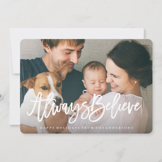 Always Believe Modern Holiday Photo Card (Front)