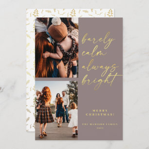 Always Bright Gold Script 2 Photo Christmas  Holid Holiday Card