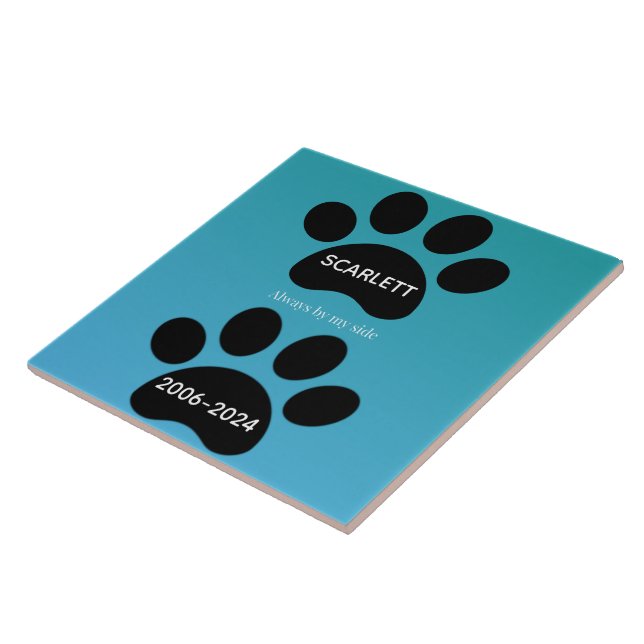 Always By My Side Teal Blue Paw Print Tribute Ceramic Tile (Side)