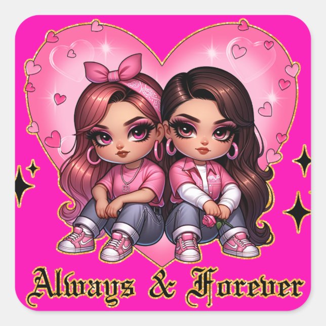 Always & Forever Best friends girls gift Square Sticker (Front)