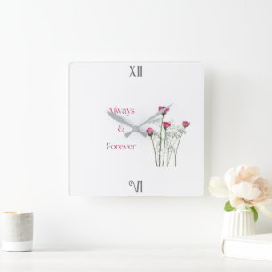 Always & Forever Floral Romantic Anniversary Square Wall Clock