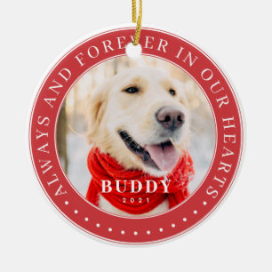Always & Forever in our Hearts Memorial Pet Photo Ceramic Ornament