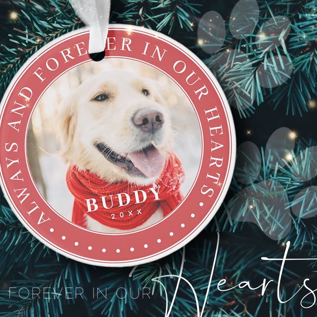 Always & Forever in our Hearts Memorial Pet Photo Ornament (Creator Uploaded)